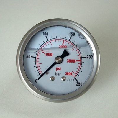 63mm 3600 hydraulischer Manometer-zurück Eintritts-des Messingverbindungs-P/in Edelstahls Glycerinum füllten Manometer