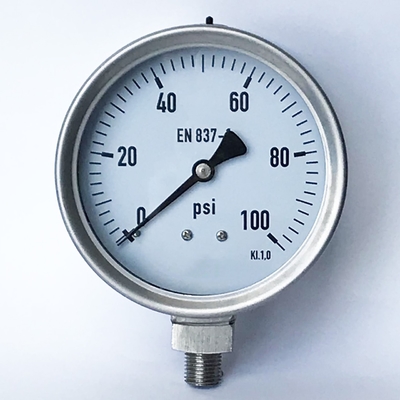 Kiloliter 1,0 100 feste Front Type Pressure Gauge Double Skala P/in 100mm