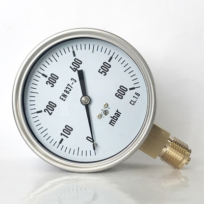 SUS 304 Radialstrahl-Manometer 600 mbar brüllt Manometer-Messingverbindung